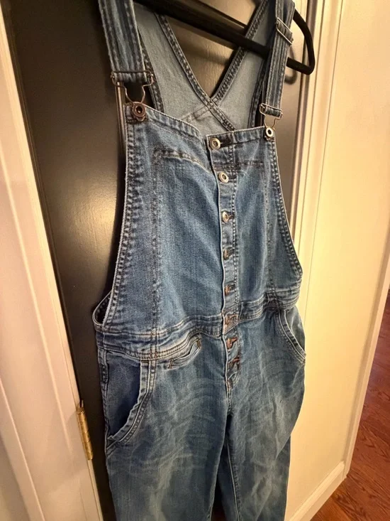 Free People Button-Up Denim Overalls in Medium Blue - Picture 2 of 6